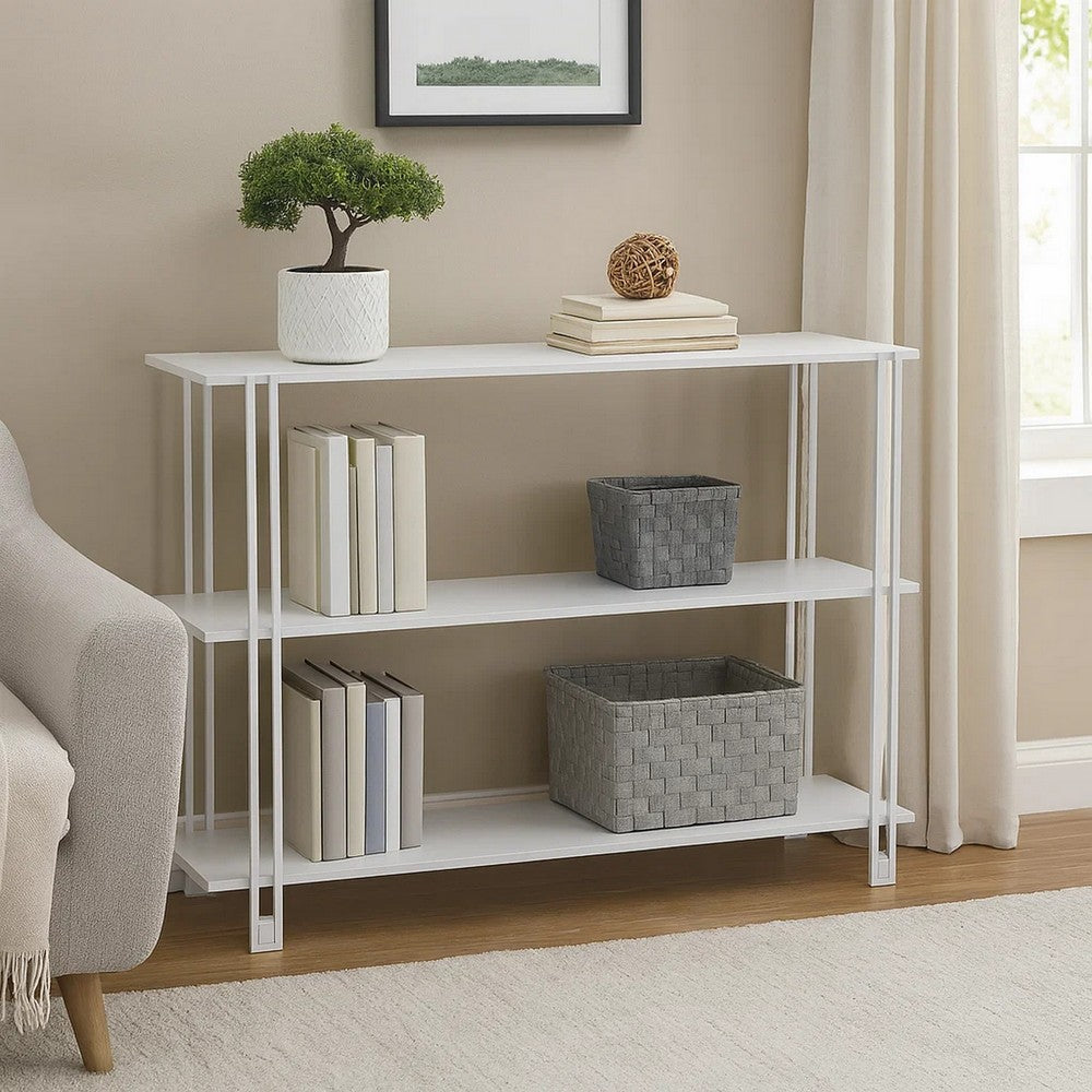 Rasha 3 Tier Storage Rack Rack, Spacious Shelves, White Metal, 44 Inch -BM324633