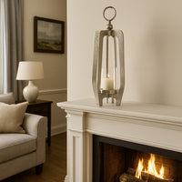 Brie Candle Holder Lantern, 23 Inch, Silver Metal Frame, Glass Shade -BM324637