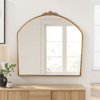 Curved Accent Wall Mirror, Scrolled Details, 36 Inch, Gold Metal Frame -BM324659