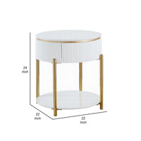 Tyce Side End Table with Drawer, 22 Inch Glossy White, Gold Metal -BM324668