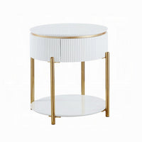 Tyce Side End Table with Drawer, 22 Inch Glossy White, Gold Metal -BM324668