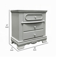Auri Kids Nightstand, 3 Drawers and Scalloped Base, 27 Inch Gray Wood -BM324683