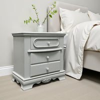 Auri Kids Nightstand, 3 Drawers and Scalloped Base, 27 Inch Gray Wood -BM324683