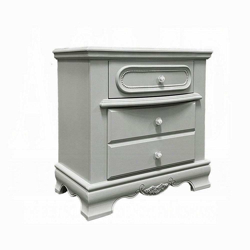 Auri Kids Nightstand, 3 Drawers and Scalloped Base, 27 Inch Gray Wood -BM324683