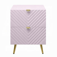 Tyra Nightstand, Geometric 2 Drawers, Gold Metal, 25 Inch Pink Wood -BM324684