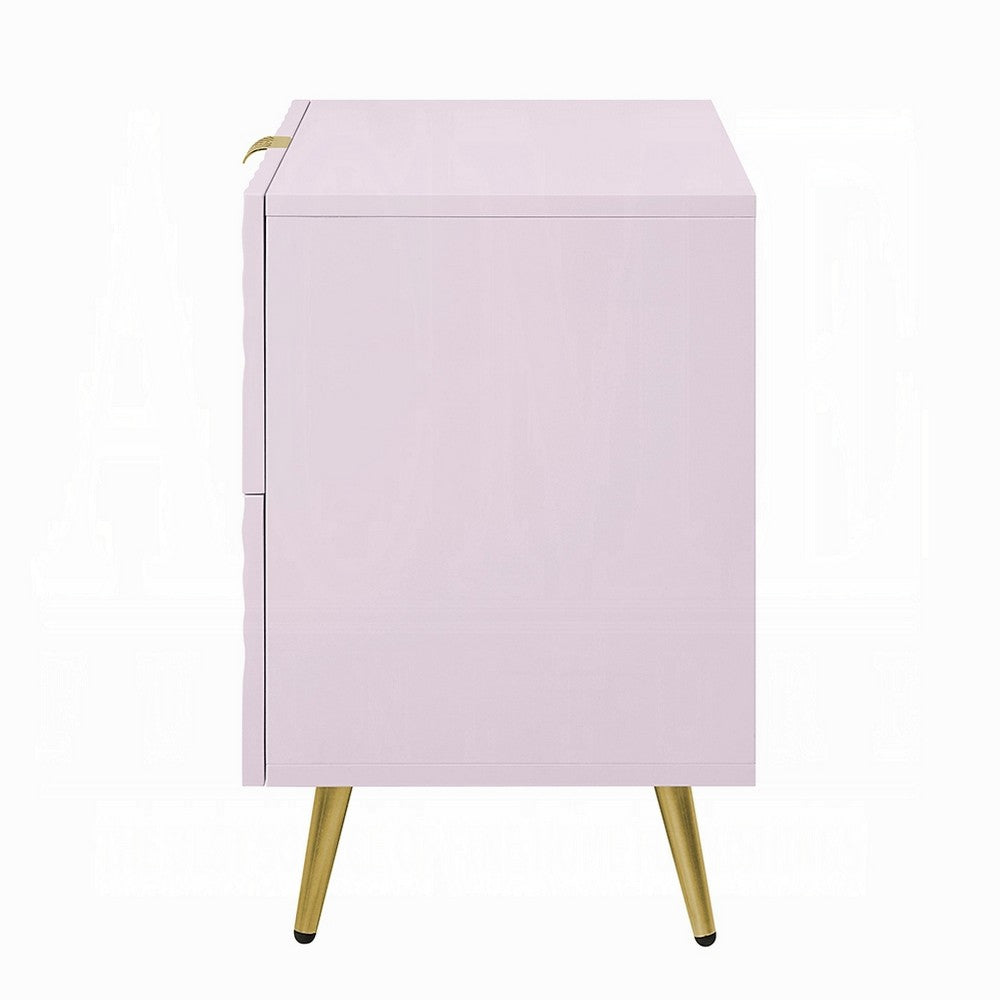 Tyra Nightstand, Geometric 2 Drawers, Gold Metal, 25 Inch Pink Wood -BM324684
