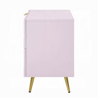 Tyra Nightstand, Geometric 2 Drawers, Gold Metal, 25 Inch Pink Wood -BM324684