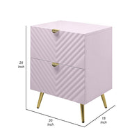 Tyra Nightstand, Geometric 2 Drawers, Gold Metal, 25 Inch Pink Wood -BM324684