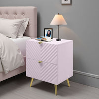 Tyra Nightstand, Geometric 2 Drawers, Gold Metal, 25 Inch Pink Wood -BM324684
