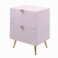 Tyra Nightstand, Geometric 2 Drawers, Gold Metal, 25 Inch Pink Wood -BM324684