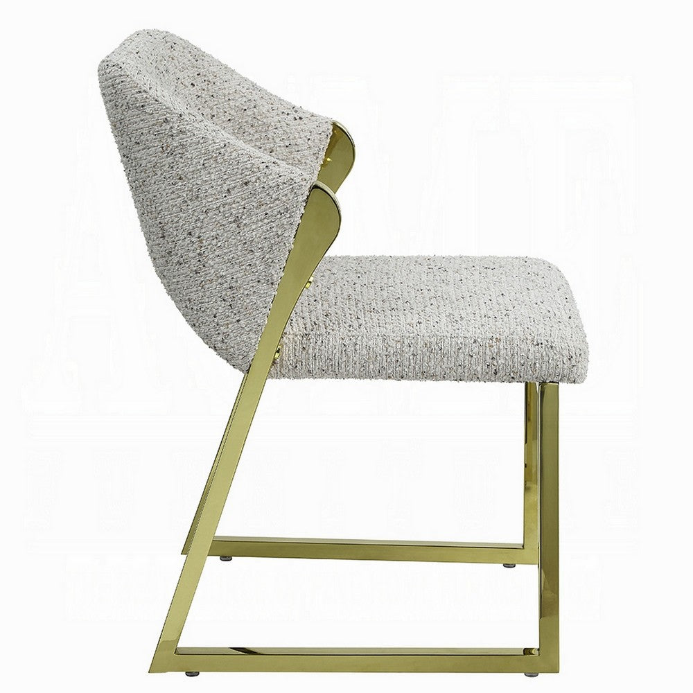 Side Dining Chair, Gold Stainless Steel, Gray Soft Teddy Sherpa -BM324685