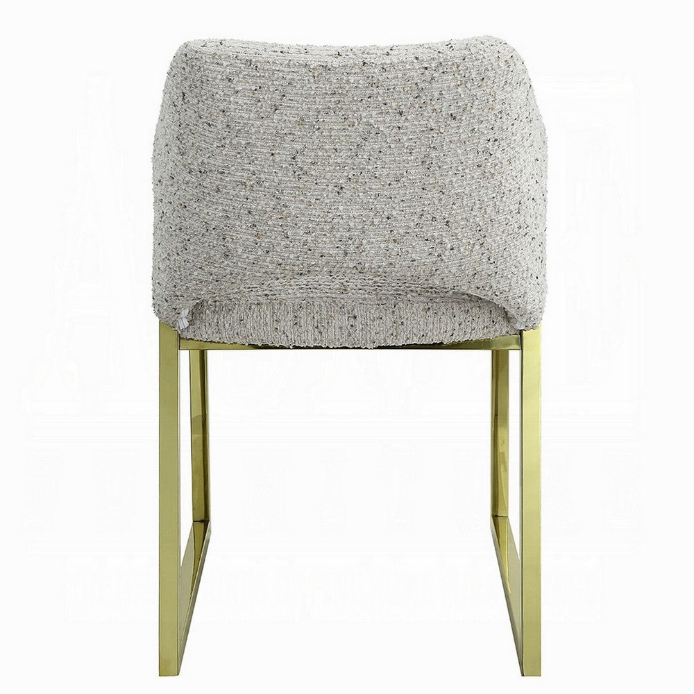 Side Dining Chair, Gold Stainless Steel, Gray Soft Teddy Sherpa -BM324685