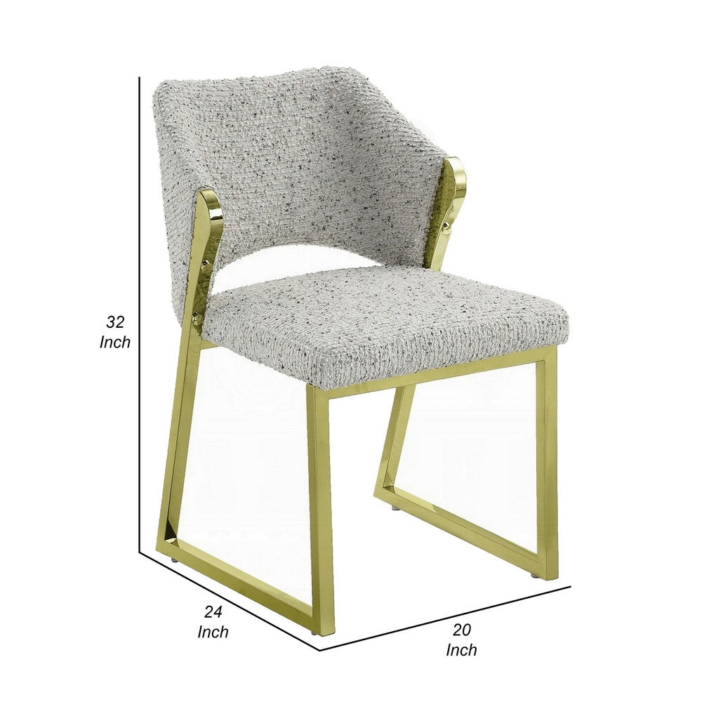 Side Dining Chair, Gold Stainless Steel, Gray Soft Teddy Sherpa -BM324685