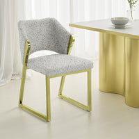 Side Dining Chair, Gold Stainless Steel, Gray Soft Teddy Sherpa -BM324685