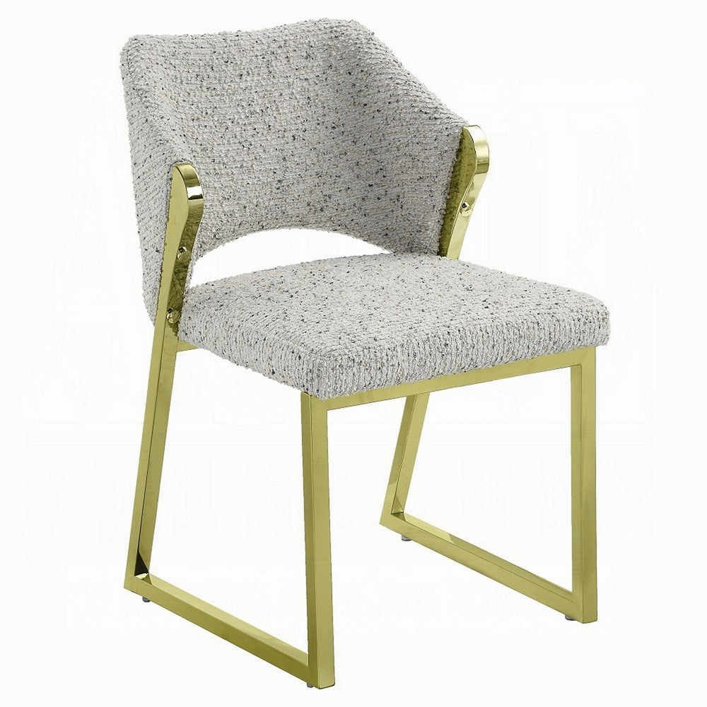 Side Dining Chair, Gold Stainless Steel, Gray Soft Teddy Sherpa -BM324685