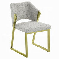 Side Dining Chair, Gold Stainless Steel, Gray Soft Teddy Sherpa -BM324685