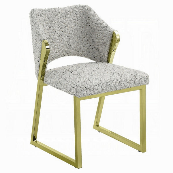 Side Dining Chair, Gold Stainless Steel, Gray Soft Teddy Sherpa -BM324685