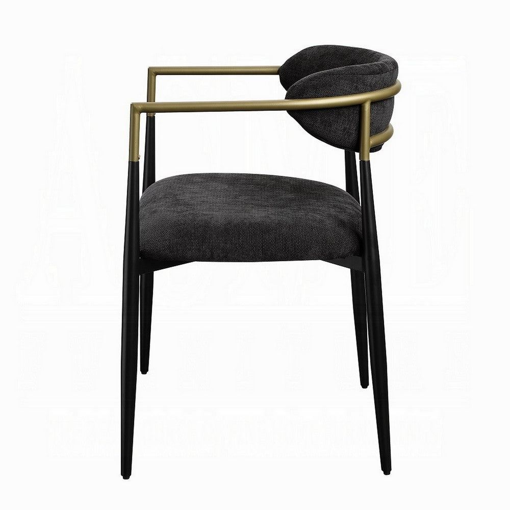 Vonn Dining Side Chair Set of 2, Black Gold Metal, Black Fabric -BM324698