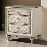 Willa Nightstand, 2 Drawers, Pull Out Tray, 27 Inch Wood, Beige Velvet -BM324705