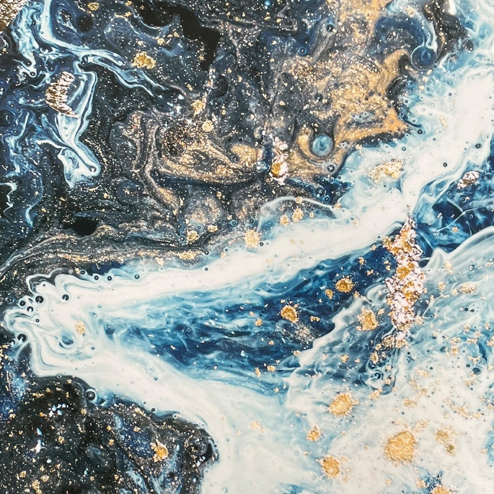 Shira Round Side End Table, 22 Inch, Open Chrome Base Blue Faux Marble -BM324707