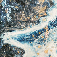 Shira Round Side End Table, 22 Inch, Open Chrome Base Blue Faux Marble -BM324707