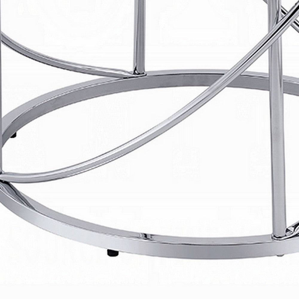 Shira Round Side End Table, 22 Inch, Open Chrome Base Blue Faux Marble -BM324707