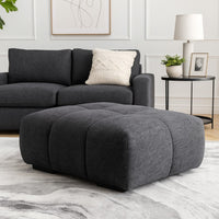 Cloe Modern Ottoman, Tufted Gray Linen Upholstery, 39x26 Solid Wood -BM324708