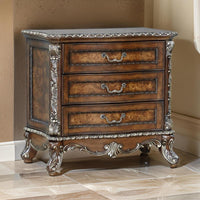 Vany Nightstand, Traditional Floral Trim, 3 Drawers, Cherry Brown -BM324714