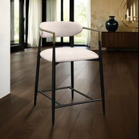 Vonn 25 Inch Counter Height Chair, Beige Fabric, Black Metal Frame -BM324720