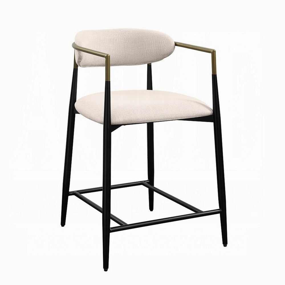Vonn 25 Inch Counter Height Chair, Beige Fabric, Black Metal Frame -BM324720