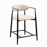 Vonn 25 Inch Counter Height Chair, Beige Fabric, Black Metal Frame -BM324720
