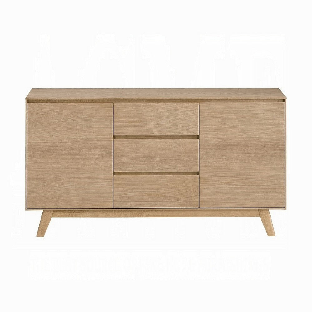Semi Sideboard Buffet Console, 3 Drawers, 2 Cabinets, Oak Brown Wood -BM324723