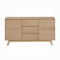 Semi Sideboard Buffet Console, 3 Drawers, 2 Cabinets, Oak Brown Wood -BM324723