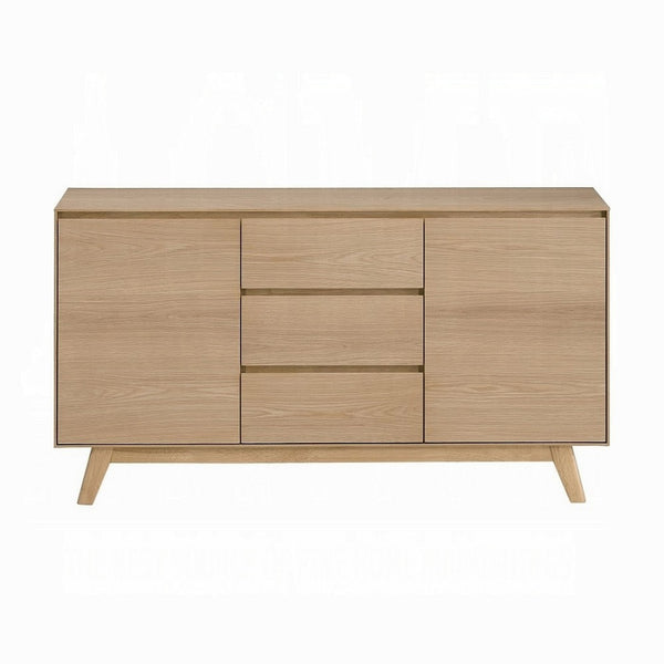 Semi Sideboard Buffet Console, 3 Drawers, 2 Cabinets, Oak Brown Wood -BM324723