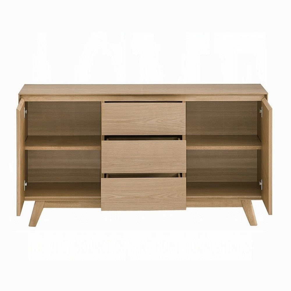 Semi Sideboard Buffet Console, 3 Drawers, 2 Cabinets, Oak Brown Wood -BM324723