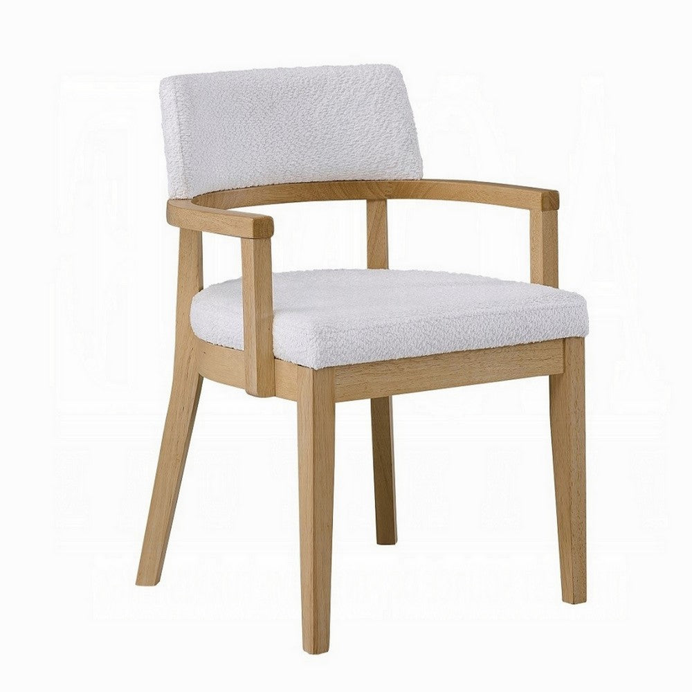 Semi Dining Armchair Set of 2, Curved Cutout Back, White Fabric, Brown -BM324724