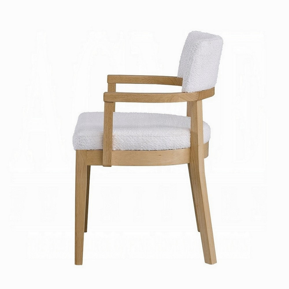 Semi Dining Armchair Set of 2, Curved Cutout Back, White Fabric, Brown -BM324724