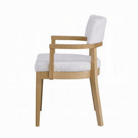 Semi Dining Armchair Set of 2, Curved Cutout Back, White Fabric, Brown -BM324724