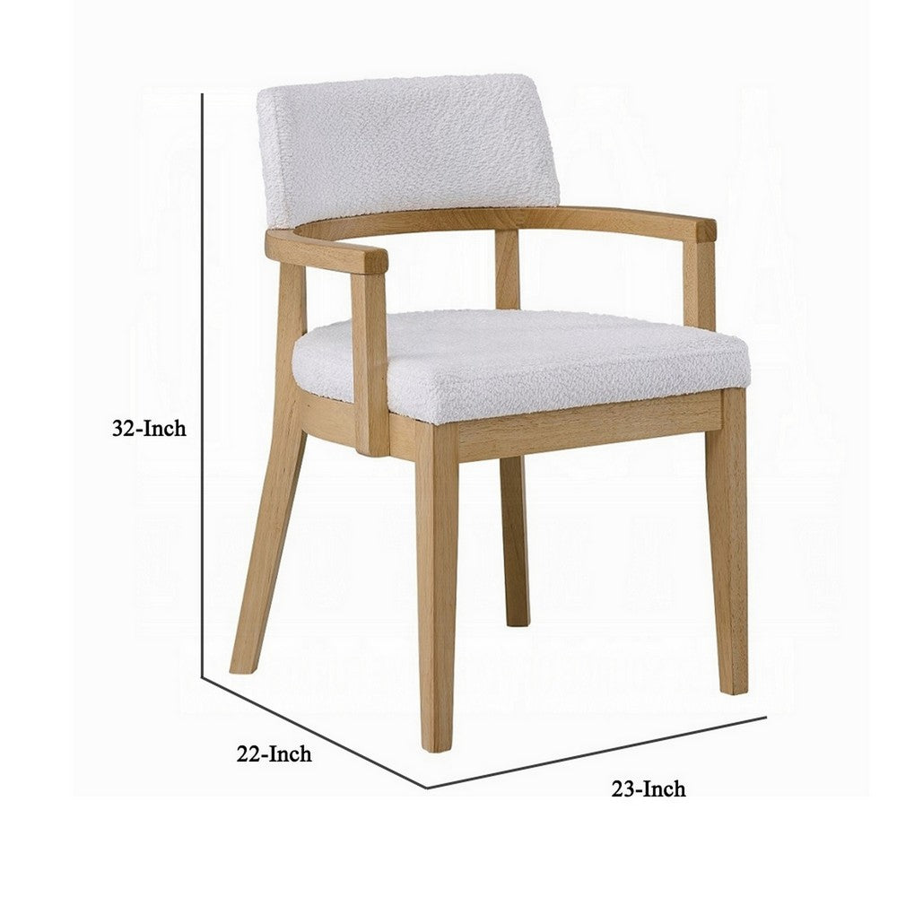 Semi Dining Armchair Set of 2, Curved Cutout Back, White Fabric, Brown -BM324724