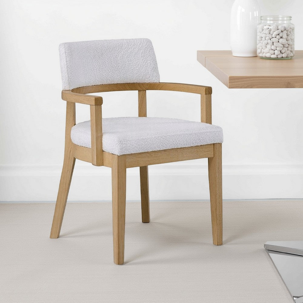 Semi Dining Armchair Set of 2, Curved Cutout Back, White Fabric, Brown -BM324724