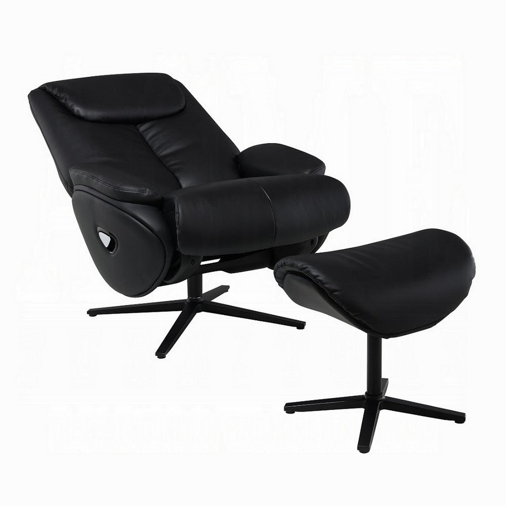 Nita Swivel Accent Chair with Ottoman, Plush Black Top Grain Leather -BM324725