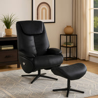 Nita Swivel Accent Chair with Ottoman, Plush Black Top Grain Leather -BM324725