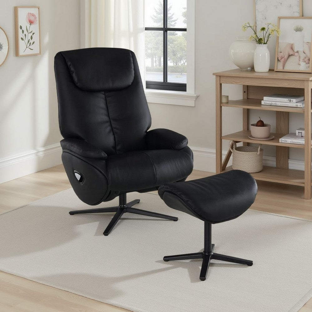Nita Swivel Accent Chair with Ottoman, Plush Black Top Grain Leather -BM324725
