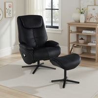 Nita Swivel Accent Chair with Ottoman, Plush Black Top Grain Leather -BM324725