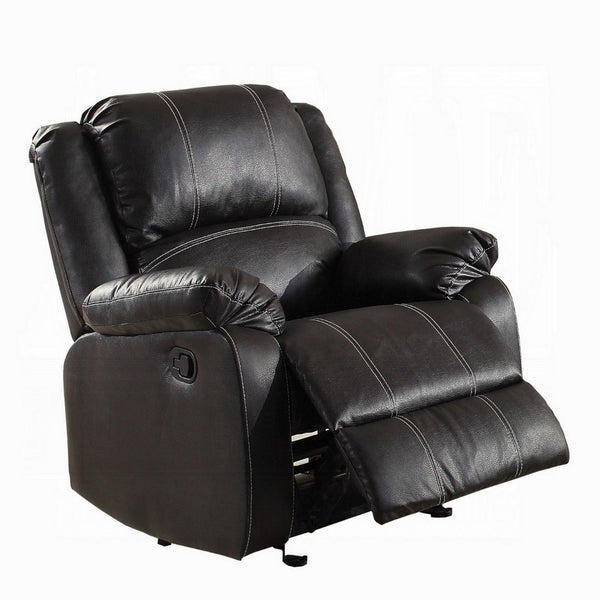 Zuru Motion Manual Rocker Recliner Chair, Plush Black Faux Leather -BM324735