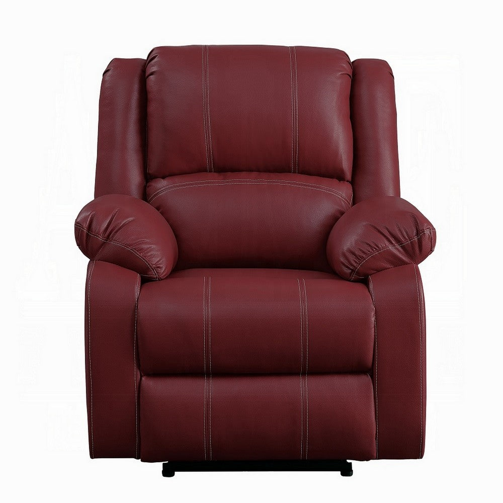 Zuru Motion Manual Rocker Recliner Chair, Plush Dark Red Faux Leather -BM324737