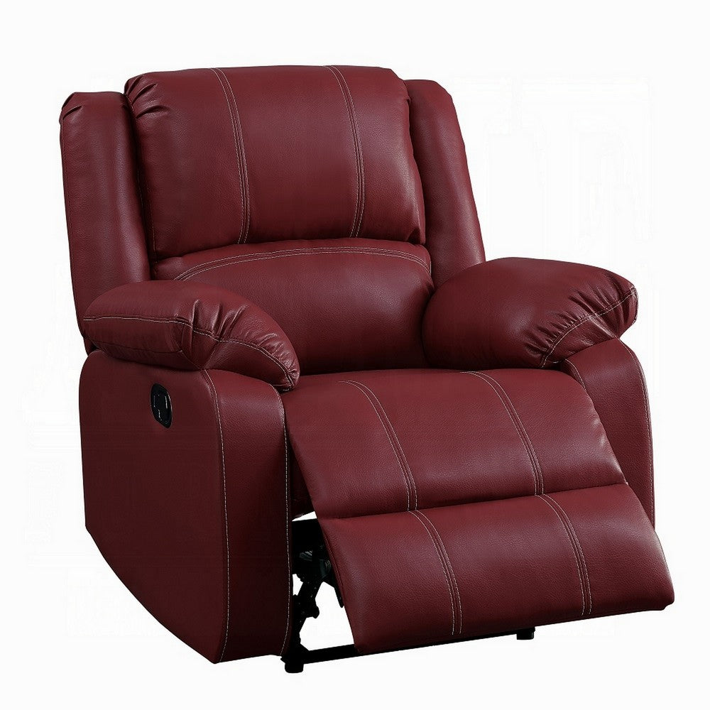 Zuru Motion Manual Rocker Recliner Chair, Plush Dark Red Faux Leather -BM324737