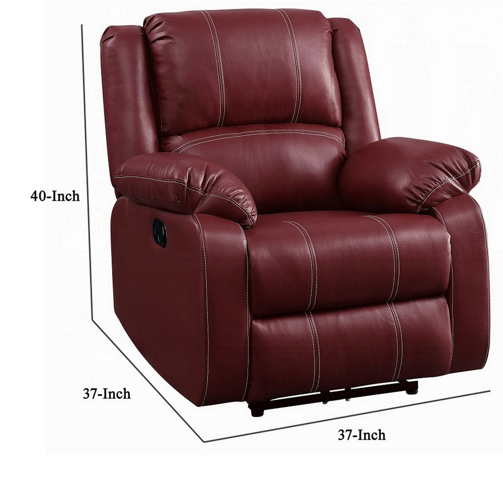 Zuru Motion Manual Rocker Recliner Chair, Plush Dark Red Faux Leather -BM324737