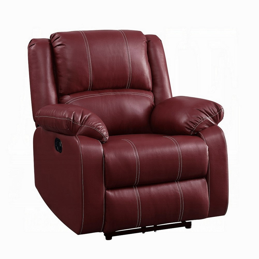 Zuru Motion Manual Rocker Recliner Chair, Plush Dark Red Faux Leather -BM324737