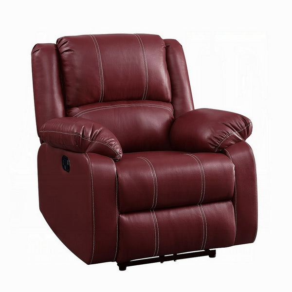 Zuru Motion Manual Rocker Recliner Chair, Plush Dark Red Faux Leather -BM324737